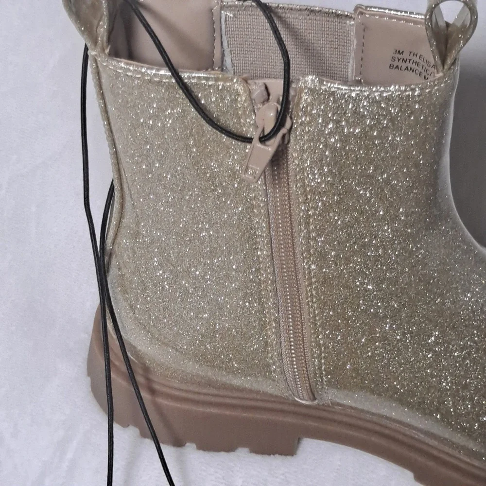 New Low Price!! NWT Girls Gold Glitter Rubber Boots Size 3 Memory Foam